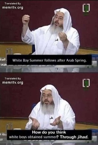 Translated memritv.org у 1 a White Boy Summer follows after Arab Spring. memritv.org у How до you think white boys obtained summer? Through jihad.