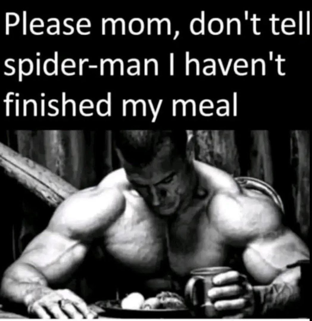 Please mom, don't tell spider-man haven't finished my meal