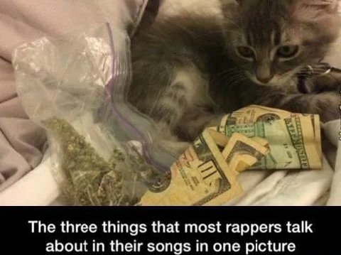 Тре three things that most rappers talk about in their songs in one picture