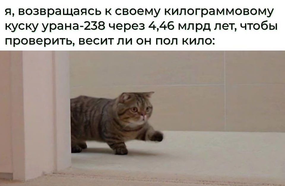 я, возвращаясь к своему килограммовому куску урана-238 через 4,46 млрд лет, чтобы проверить, весит ли он пол кило: