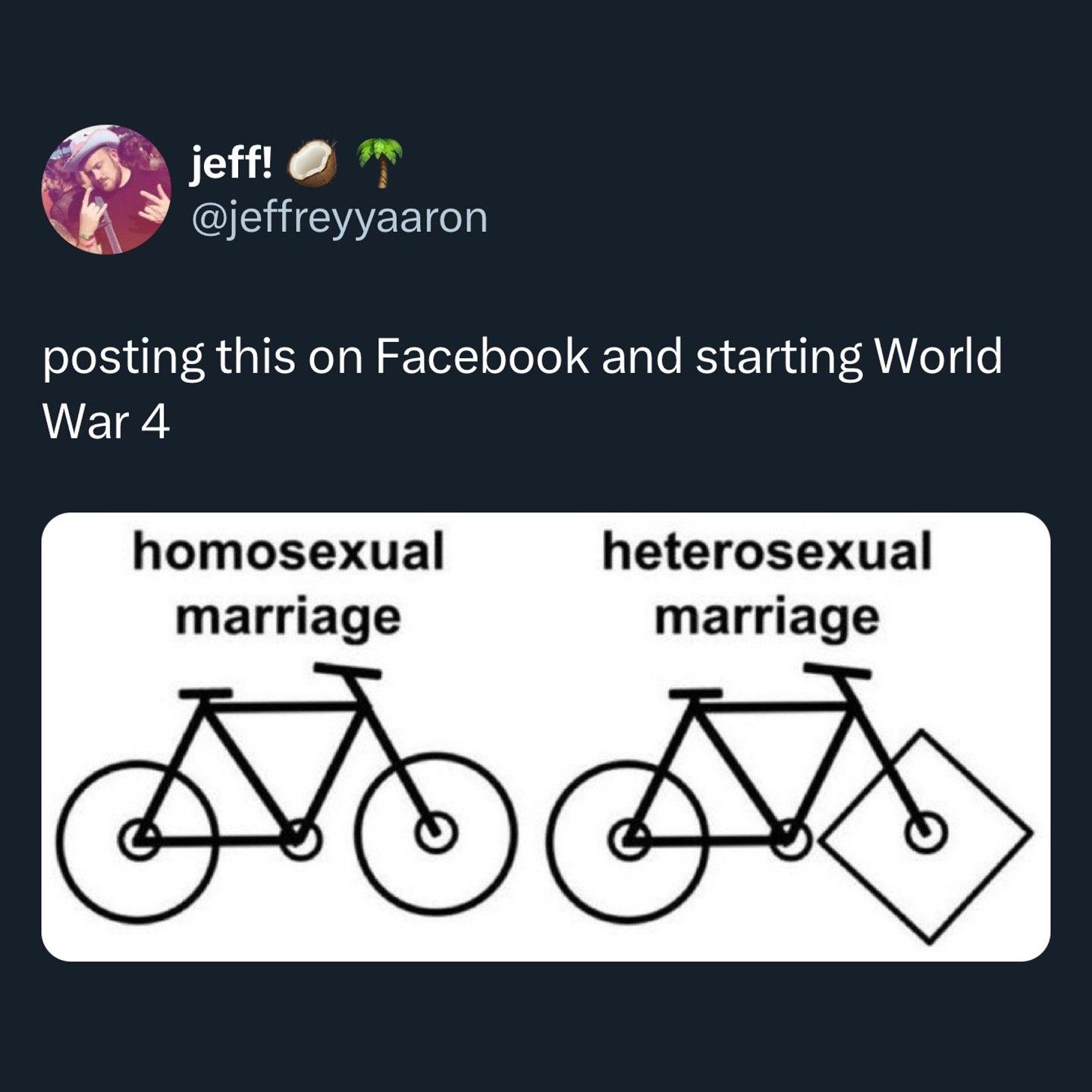 jeff! jeffreyyaa ron posting this on Facebook and starting World War 4 homosexual heterosexual marriage marriage