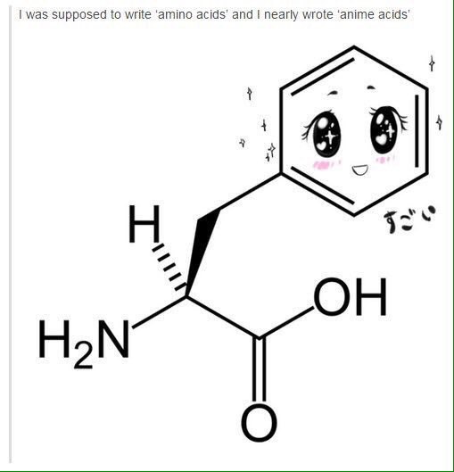 was supposed to write ‘amino acids’ and nearly wrote ‘anime 7 ОН