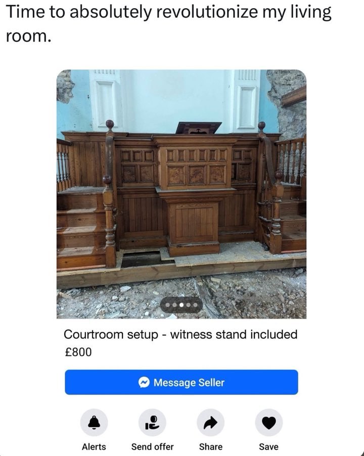 Time to absolutely revolutionize my living room. У Courtroom setup witness stand included £800 Message Seller a Alerts Send offer Share Save