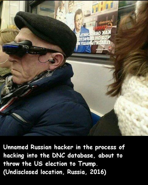 А Unnamed Russian hacker in the process of hacking into the DNC database, about to throw the election to Trump. (Undisclosed location, Russia, 2016)
