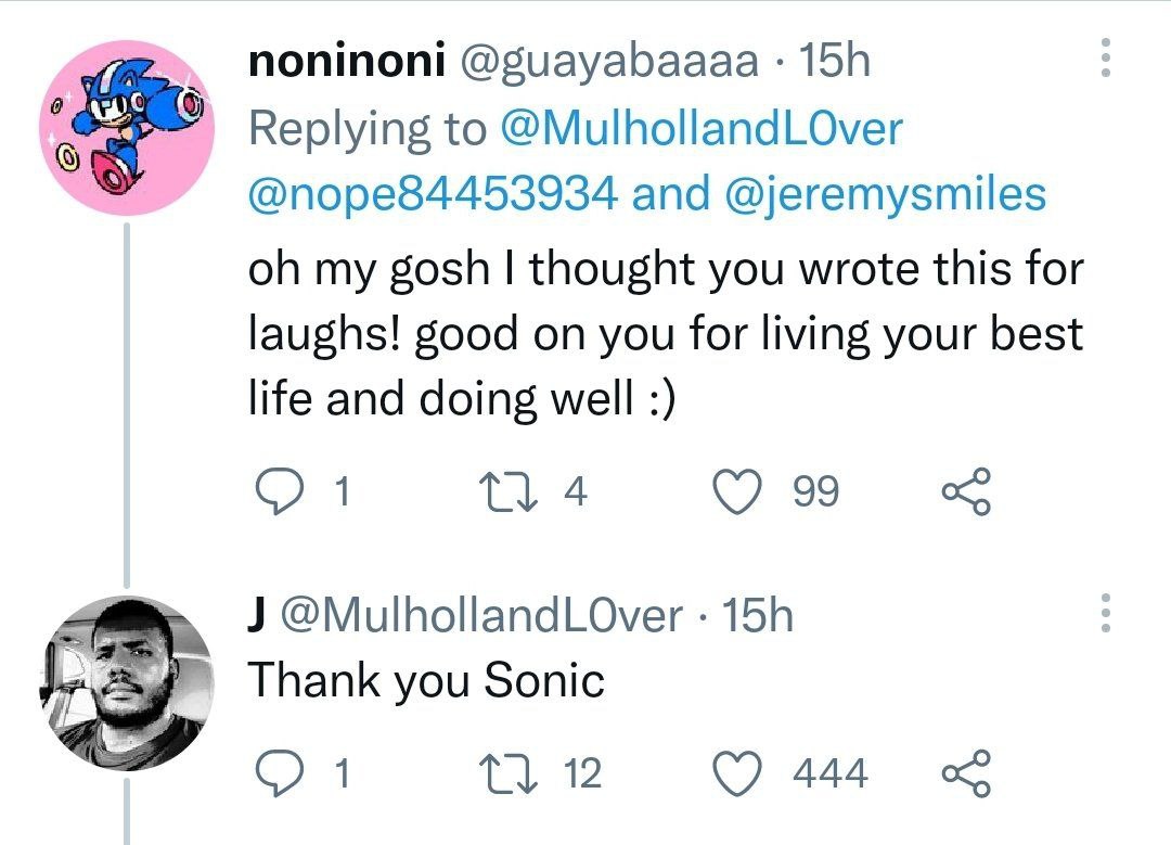 noninoni @guayabaaaa Replying to @MulhollandLOver @поре8 4453934 and @jeremysmiles gosh thought you wrote this for laughs! good on you for living your best life and doing well 4 99 @MulhollandLOver Th