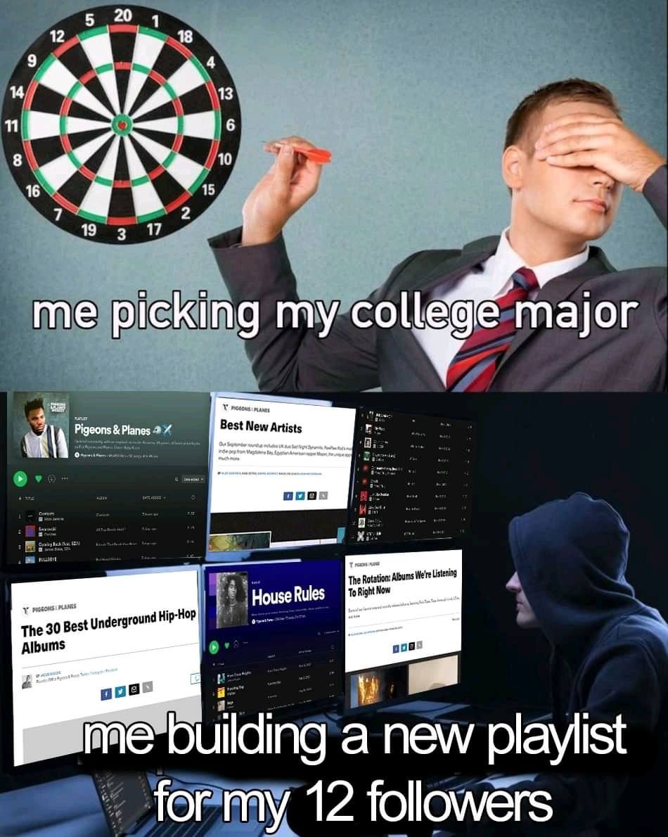 12 14 as. me picking my major oom House Rules The 30 Best Underground me Building a а new playlist for my 12 followers