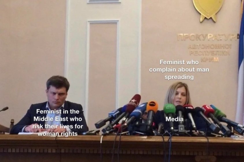 Feminist who complain about man spreading Feminist in the Middle East who risk their lives for Media