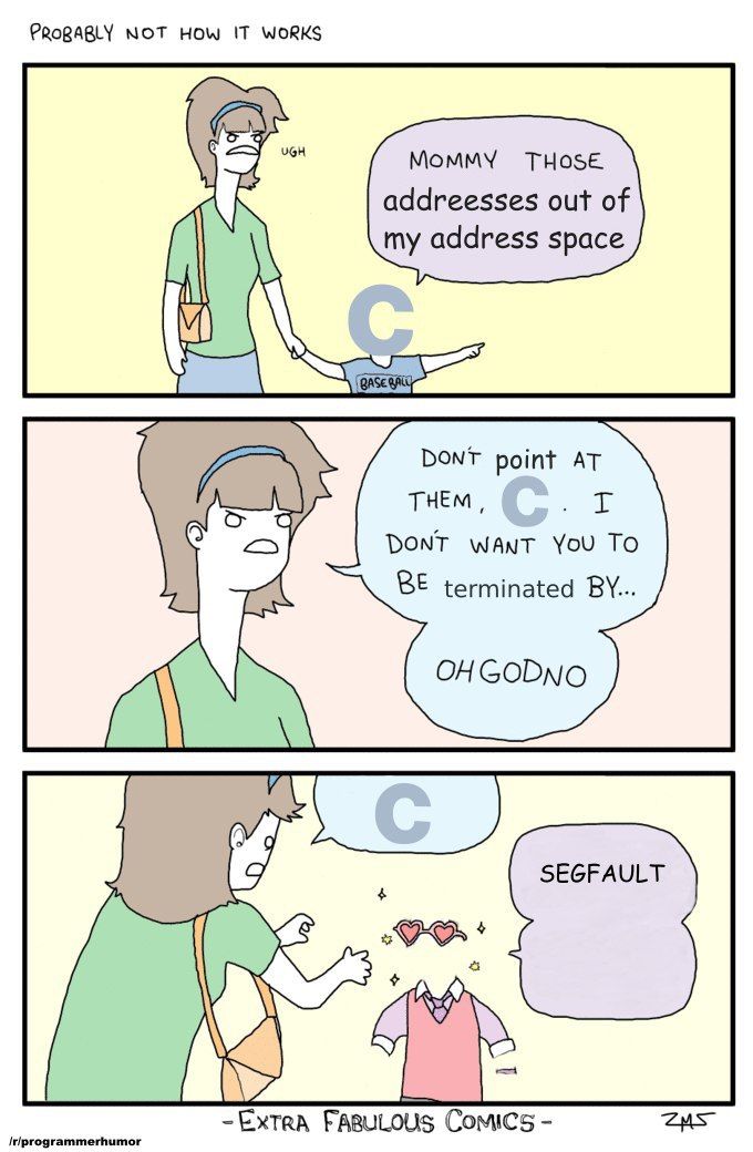 мот HOW IT WORKS MOMMY THOSE i addreesses out of my address space QASE' is DONT point AT THEM DONT WANT YoU TO BE terminated GODNO SEGFAULT EXTRA FABULOUS Comics