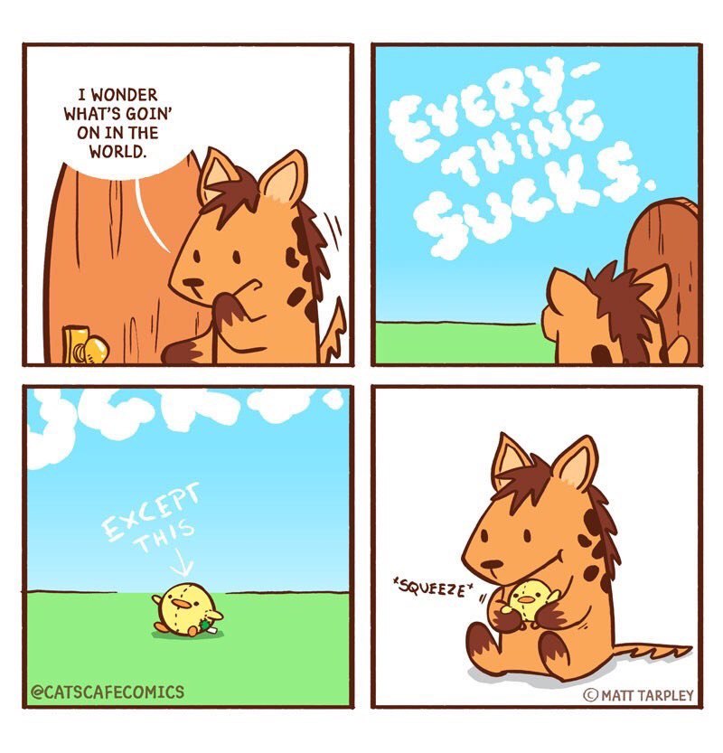 I WONDER WHAT’S GOIN’ ON IN THE WORLD. 4 4 4 @CATSCAFECOMICS
