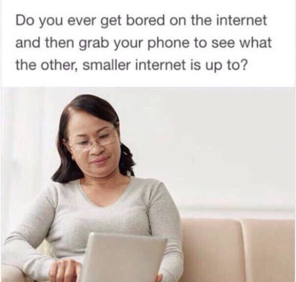 you ever get bored on the internet and then grab your phone to see what the other, smaller internet is up to?