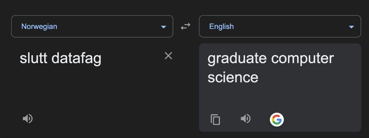 Norwegian English slutt datafag graduate computer science