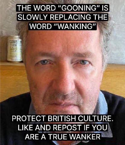 "GOONING” SLOWLY REPLACING THE WORD “WANKING”, PROTECT BRITISH CULTURE. LIKE AND REPOST IF YOU ARE A TRUE WANKER