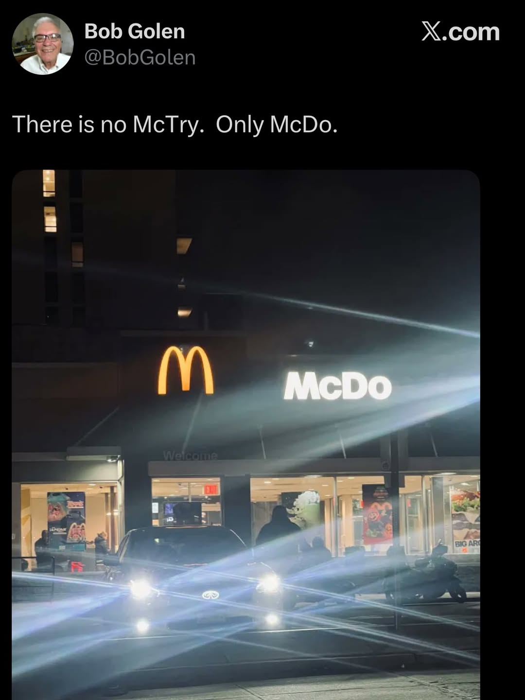 Bob боеп X.com There is по McTry. Only McDo.