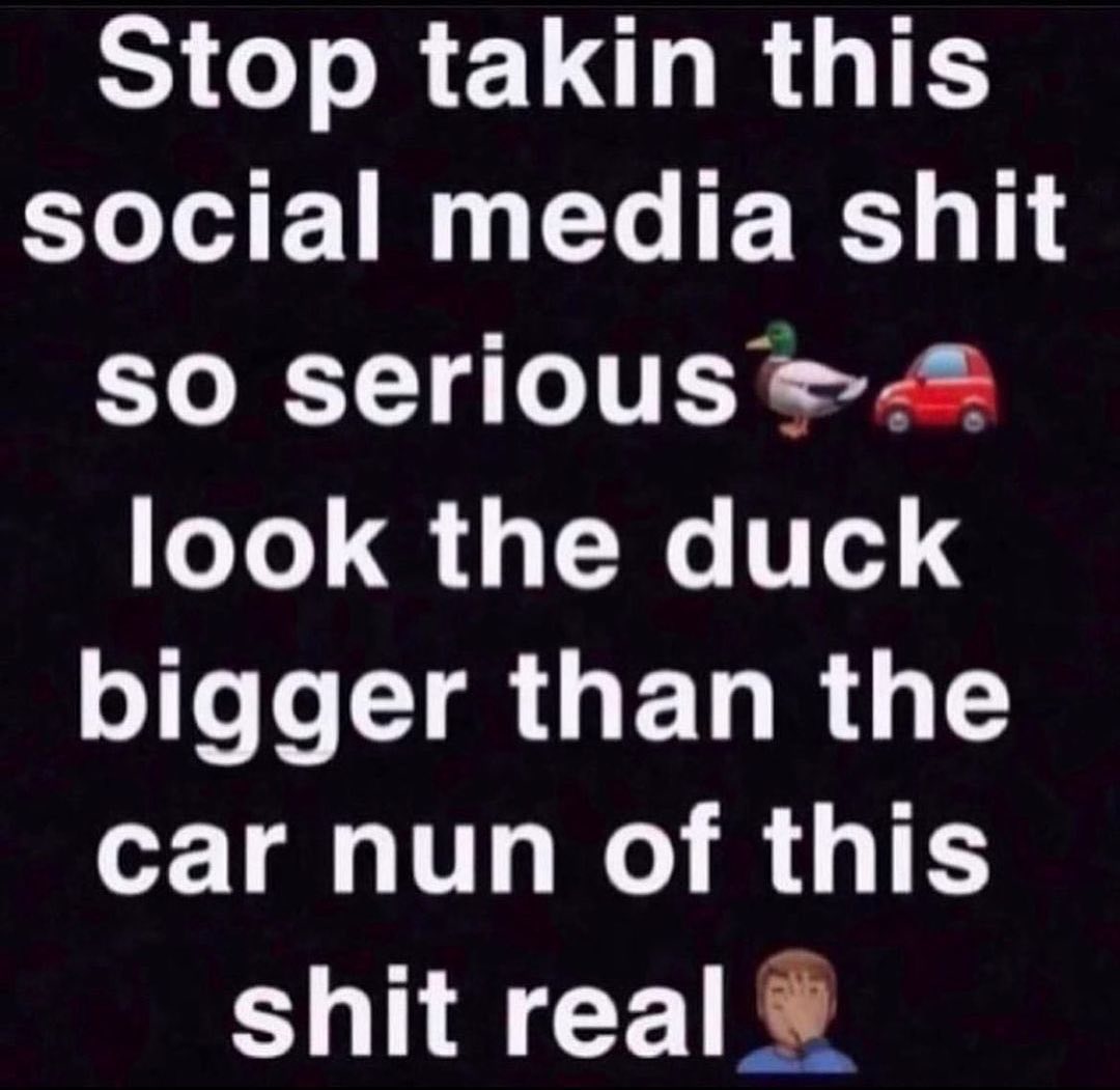 Stop takin this social media shit so serious look the duck bigger than the car nun of this shit real