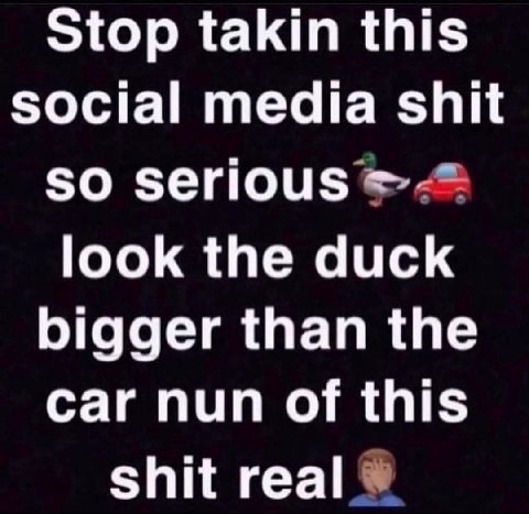 Stop takin this social media shit so serious look the duck bigger than the car nun of this shit real