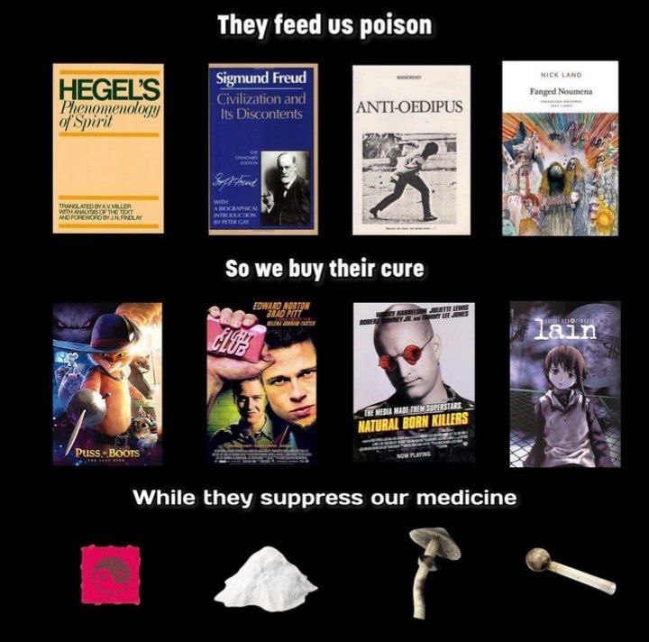 They feed poison Freud HEGELS Civilization and Phenomenology Its Discontents ANTI-OEDIPUS of So we buy their cure я a he While they suppress our medicine A