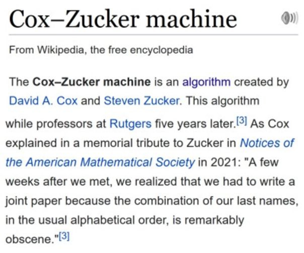 Cox—Zucker machine From Wikipedia, the free encyclopedia The machine is an algorithm created David A. Cox and Steven Zucker. This algorithm while professors at Rutgers five years As Cox explained in a