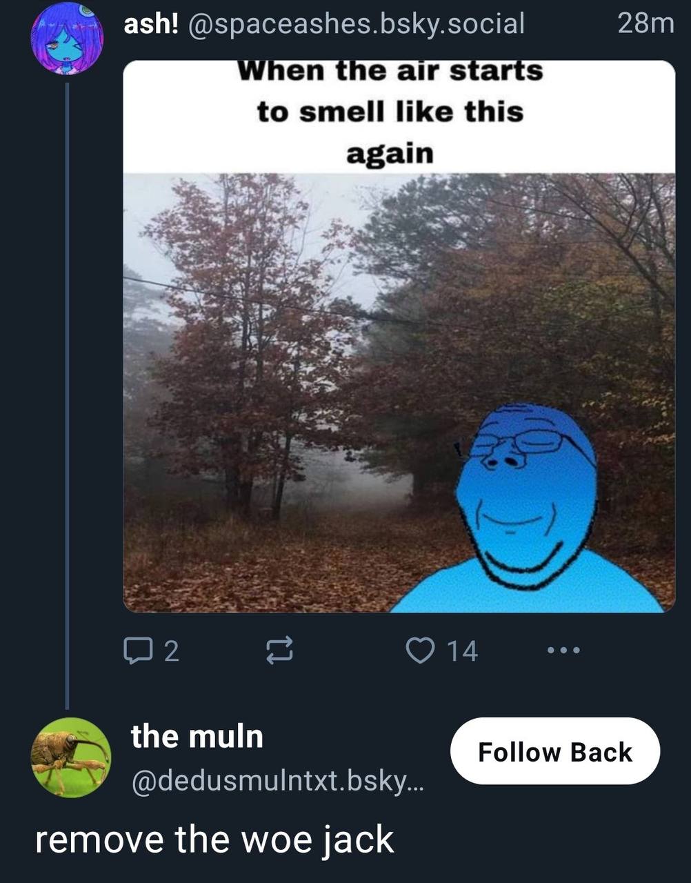 ash! @spaceashes.bsky.social А alr starts to smell like this again 14 the тип @dedusmulntxt.bsky... remove the woe jack