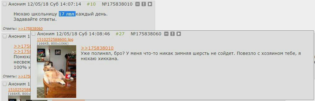 Аноним 12/05/18 Суб 14:07:14 #10 №175838010 BBO Нюхаю школьницу день. Задавайте ответы. Ответы: ==1758 220 50 АНОНИМ 1 АНОНИМ 12/05/18 Суб 14:08:46 #27 №175838060 BBO 1510252588600.jpg >>1754 >>175838