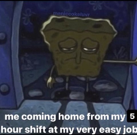 me coming home from my 5 hour shift at my very easy job
