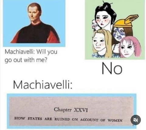 Machiavelli: Will you out with No Machiavelli: Chapter XXVI HOW STATES ARE RUINED ON ACCOUNT OF WOMEN