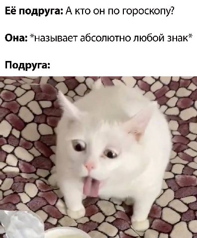 Её подруга: А кто он по гороскопу? Она: *называет абсолютно любой знак* Подруга: с a