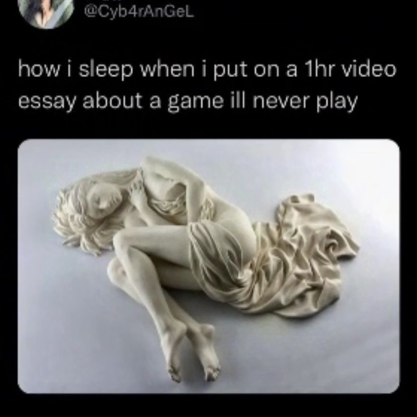 how i sleep when i put on a video essay about a game ill never play
