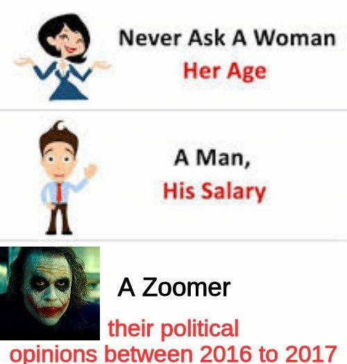 Never Ask A Woman Her Age А Man, His Salary A Zoomer their political opinions between 2016 to 2017