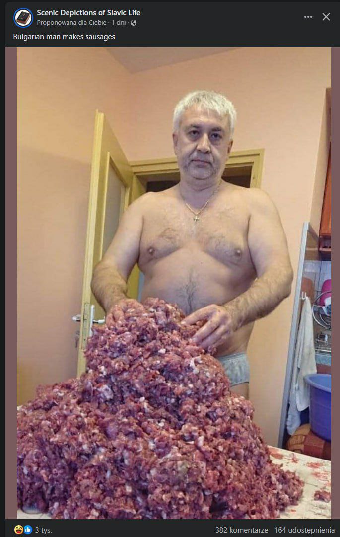 Scenic Depictions of Slavic Life Bulgarian man makes sausages -1