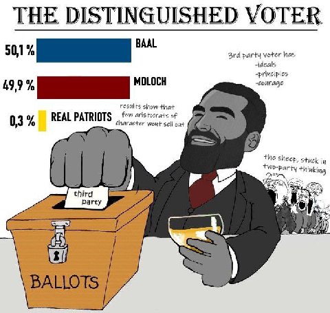 THE DISTINGUISHED VOTER party voter has deals principles courage 199% MOLOCH esults show that REAL PATRIOTS of 0,3 character wont sell out thinking the sheep, stuck in a4