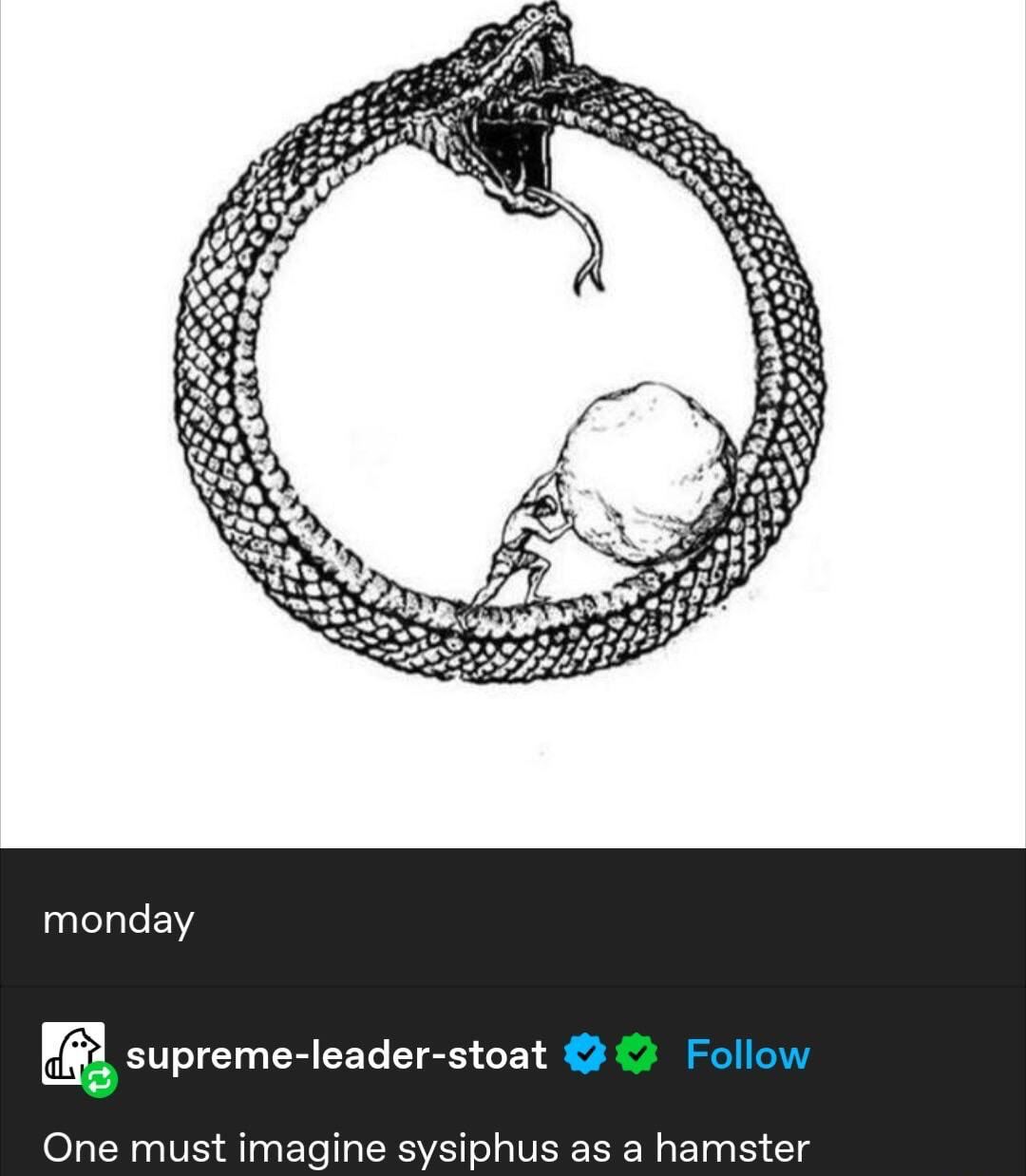 я A я monday supreme-leader-stoat One must imagine sysiphus as a hamster