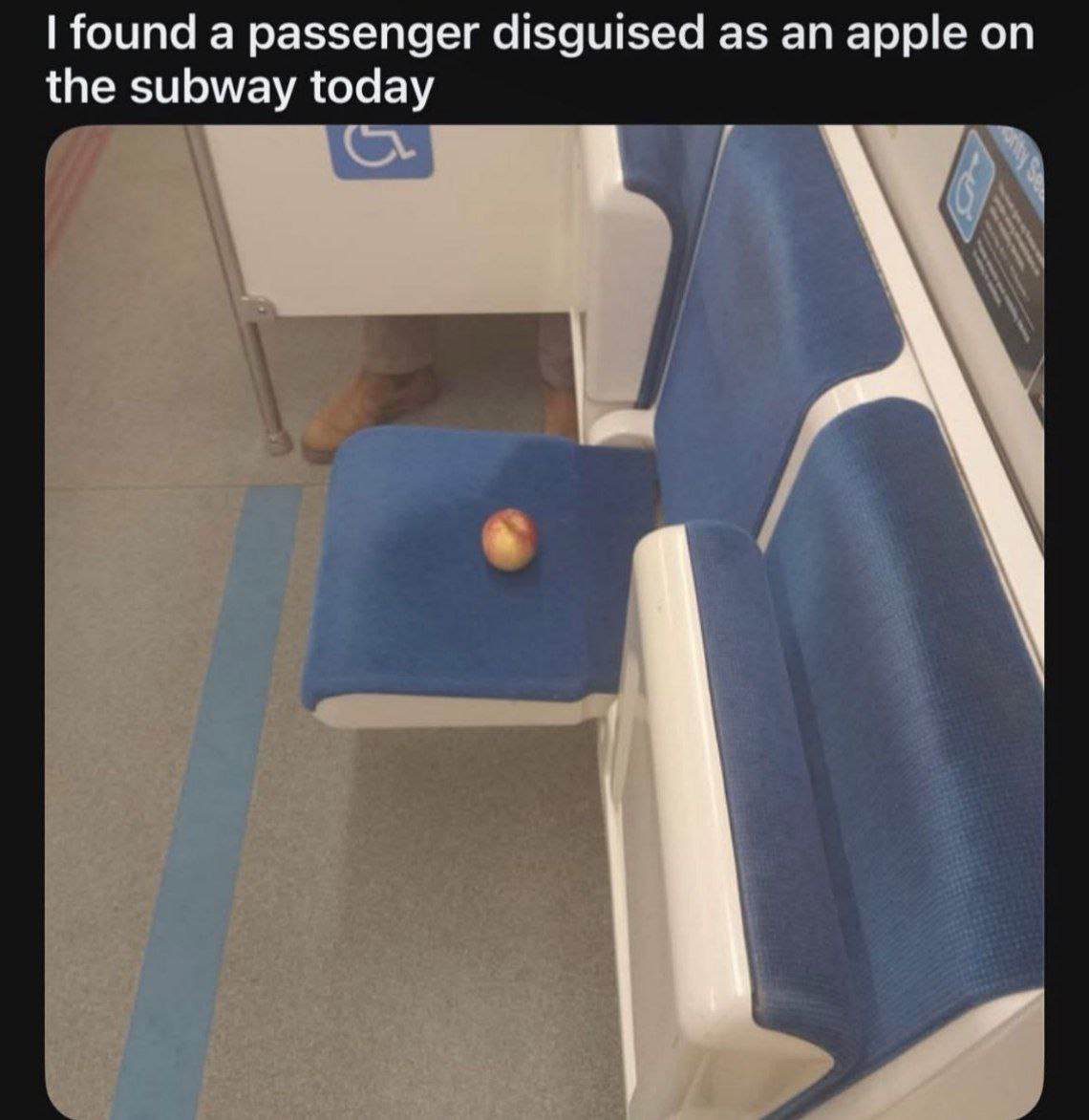 found а passenger disguised as an apple on the subway today