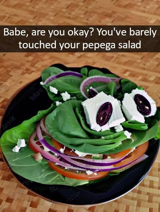 Babe, are you okay? You've barely touched your pepega salad