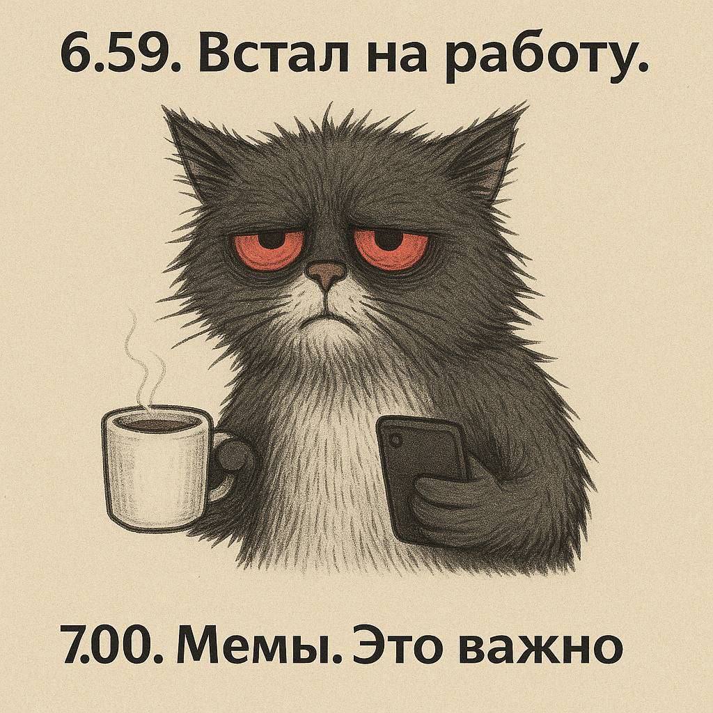 6.59. Встал на работу. 7.00. Мемы. Это важно