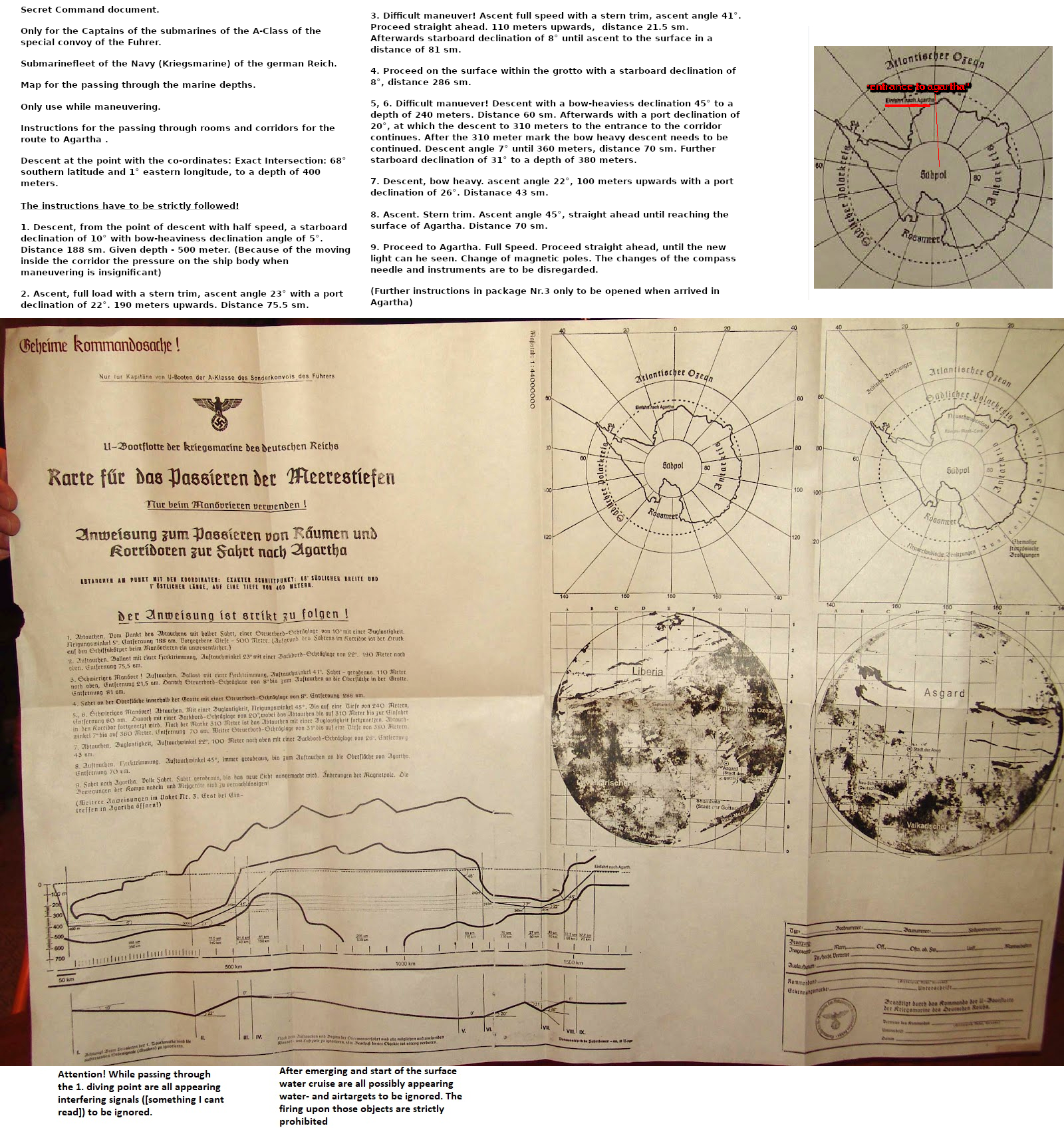 Secret Command document. 3. Difficult maneuver! Ascent full speed with a stern trim, ascent angle 41° Proceed straight ahead. 110 meters upwards, distance 21.5 Only for the Captains of the submarines 