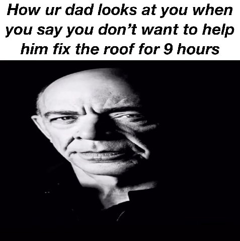 How dad looks at you when you say you don’t want to help him fix the roof for 9 hours
