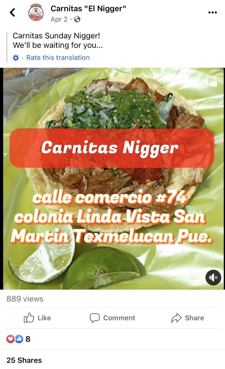 Carnitas Nigger" Арг 2 Carnitas Sunday Nigger! We'll be waiting for you... Rate this translation 4 Carnitas Nigger Vista 889 views Like Comment Share 25 Shares