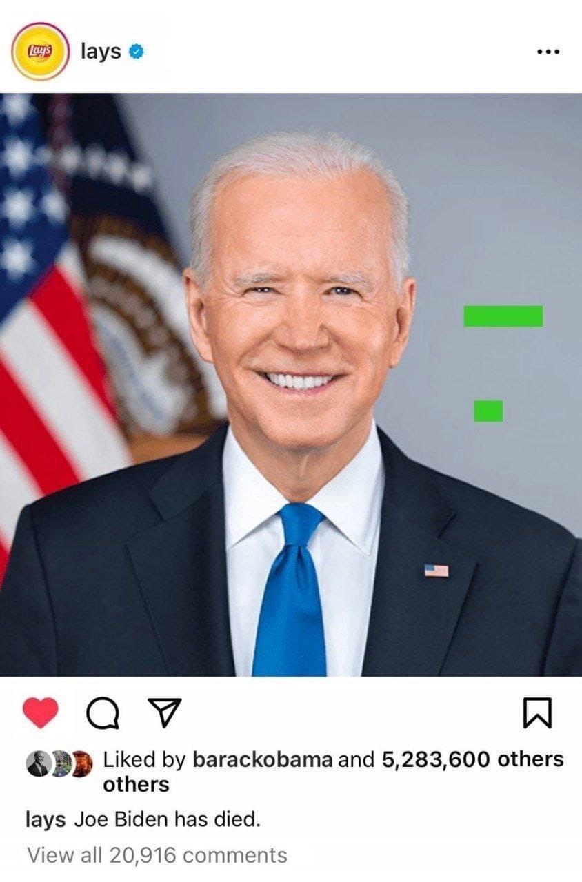 lays Liked barackobama and 5,283,600 others others lays Joe Biden has died. View all 20,916 comments