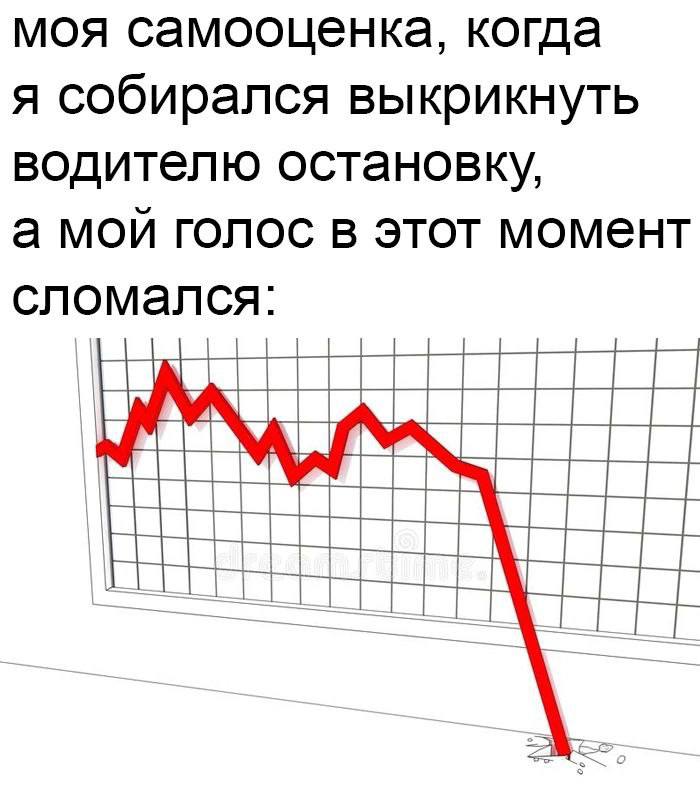 моя самооценка, когда я собирался выкрикнуть водителю остановку, а мои голос в этот момент сломался eel