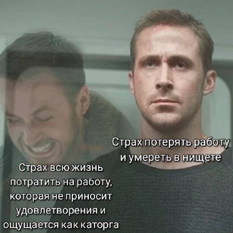 Страх потерять работу и умереть в нищете Страх всю жизнь потратить на работу, которая не приносит удовлетворения и ощущается как каторга