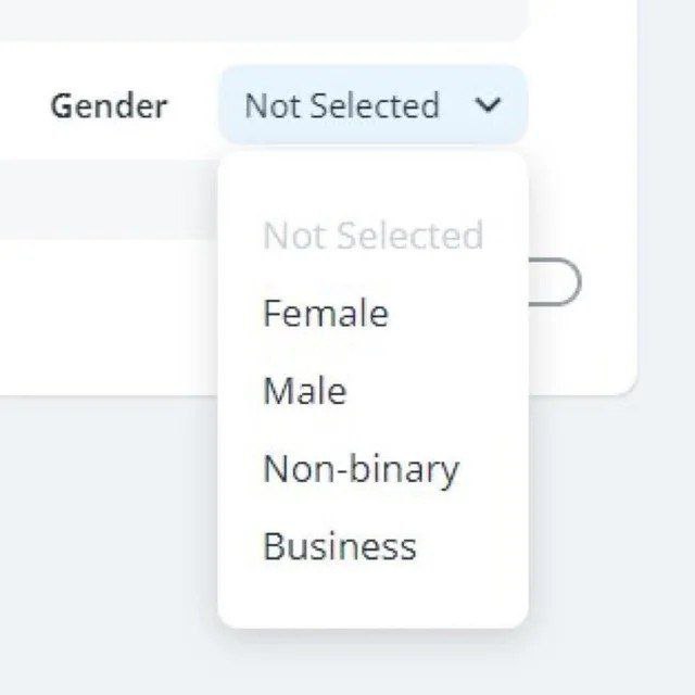 Gender Not Selected Female Мае Non-binary Business