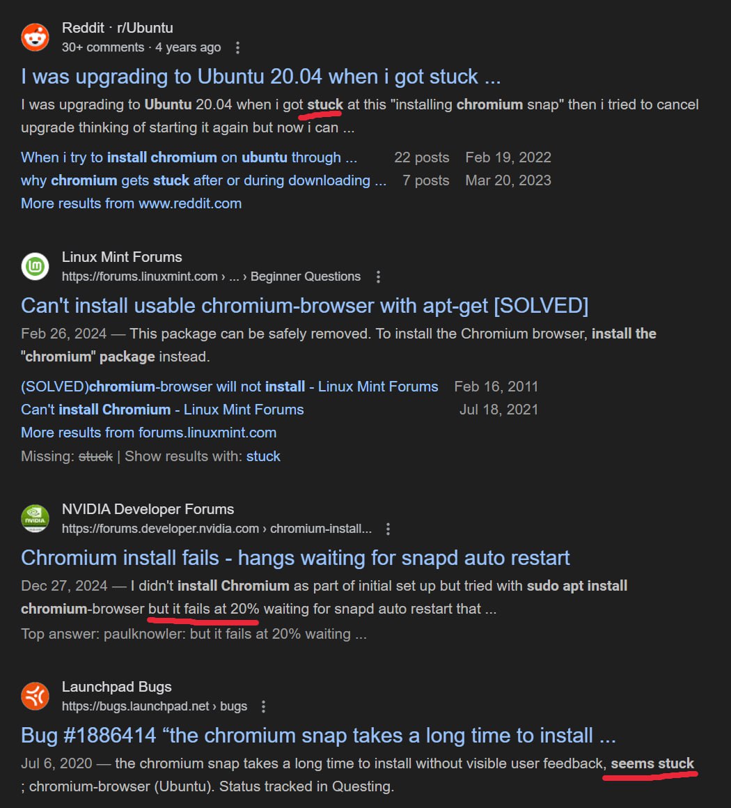 Reddit r/Ubuntu 30+ comments 4 уеагз адо was upgrading to Ubuntu 20.04 when i got stuck was upgrading to Ubuntu 20.04 when i got stuck at this "installing chromium snap" then i tried to cancel upgrade