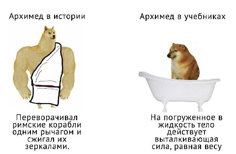 Архимед в истории Архимед в учебниках As a Переворачивал На погруженное в римские корабли жидкость тело одним рычагом и действует сжигал выталкивающая зеркалами. сила, равная весу