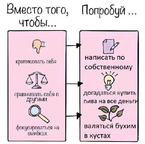 Вместо того, чтобы... написать по критиковать себя собственному сравнивать себя с догадаться купить другими пива на все деньг на валяться бухим оцибках в кустах