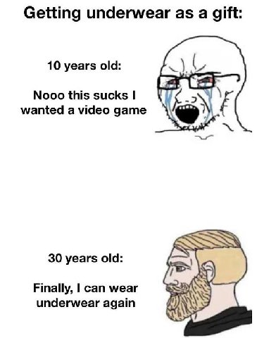 Getting underwear as a gift 10 years old: Nooo this sucks -2 wanted а video дате 30 years old: Finally, can wear underwear again