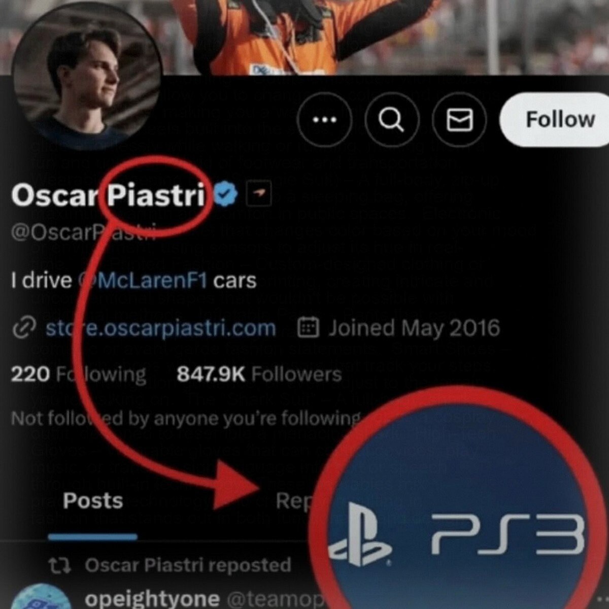 у сое Osca Piastri в drive cars Joined May 2016 220 Followers Not anyone following Posts Rey Oscar Piastri reposted