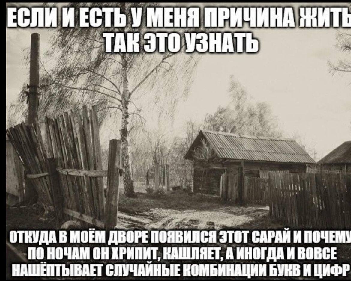 ИЕСТЬ У МЕНЯ ПРИЧИНА ТАК ЭТО УЗНАТЬ 4! ОТКУДА В МОЕМ ДВОРЕ ПОЯВИЛСЯ ЭТОТ САРАИ И ПОЧЕМ\ 00 НОЧАМ ОН ХРИПИТ, КАШЛЯЕТ, А ИНОГДА И ВОВСЕ НАШЕПТЬЫВАЕТ СЛУЧАЙНЫЕ КОМБИНАЦИИ БУКВ И ЦИФР