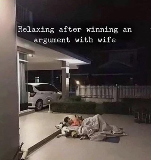 Relaxing after winning argument with wife