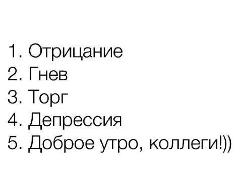 1. Отрицание 2. Гнев 3. Toor 4. Депрессия 5. Доброе утро,
