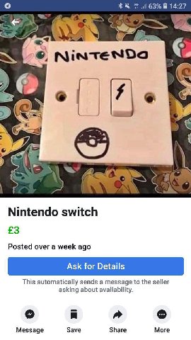 4 oN Nintendo switch £3 Posted over a week ago Ask for Details This automatically sends a message to the seller asking about availability. Message Save Share More
